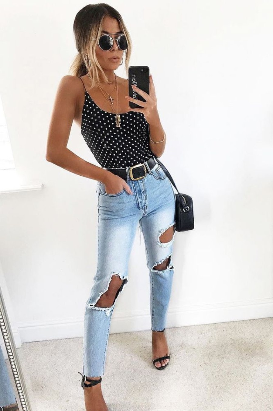 Clothing Rebellious Fashion | Black Polka Dot Bodysuit - Tari