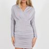 Clothing Rebellious Fashion | Silver Ruched Side Dress-Billi