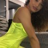 Clothing Rebellious Fashion | Neon Yellow Satin Clasp Front Cup Mini Dress - Teana