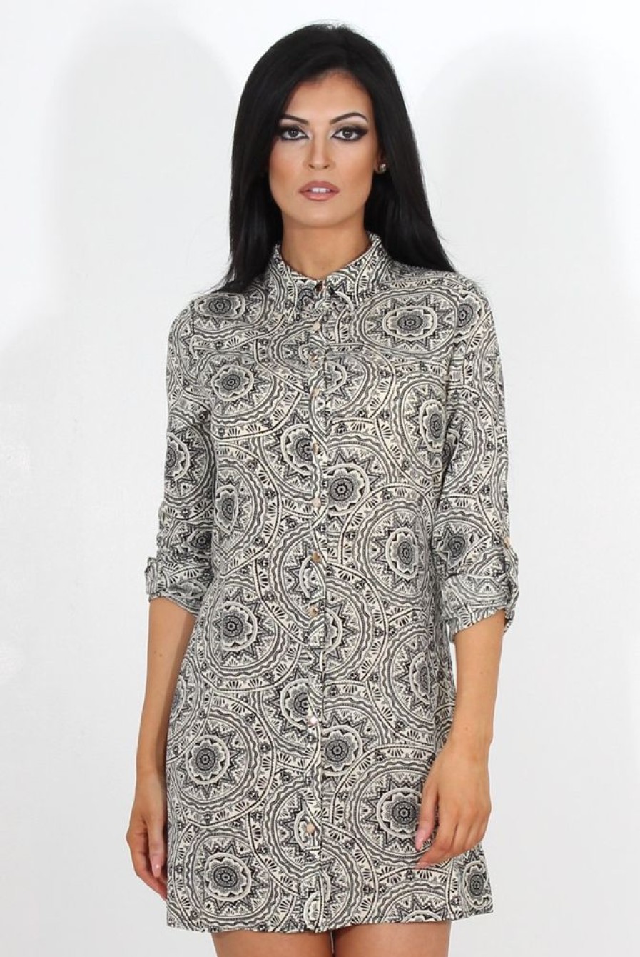 Clothing Rebellious Fashion | Darcia Black Paisley Print Shirt Dress