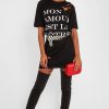 Clothing Rebellious Fashion | Black Slogan Distressed T-Shirt Dress - Ashlen