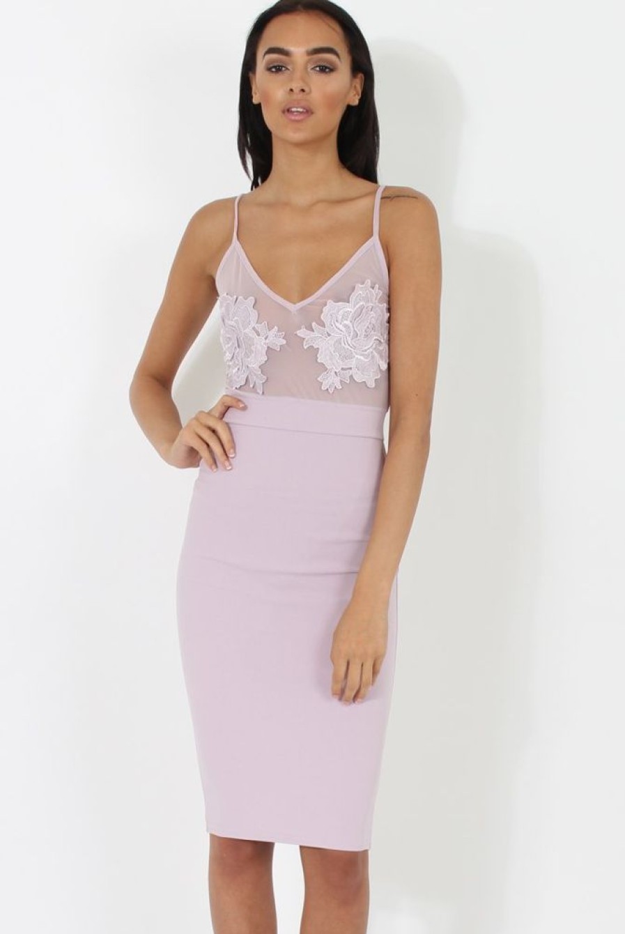 Clothing Rebellious Fashion | Lilac Applique Mesh Bodycon Dress - Tallulah