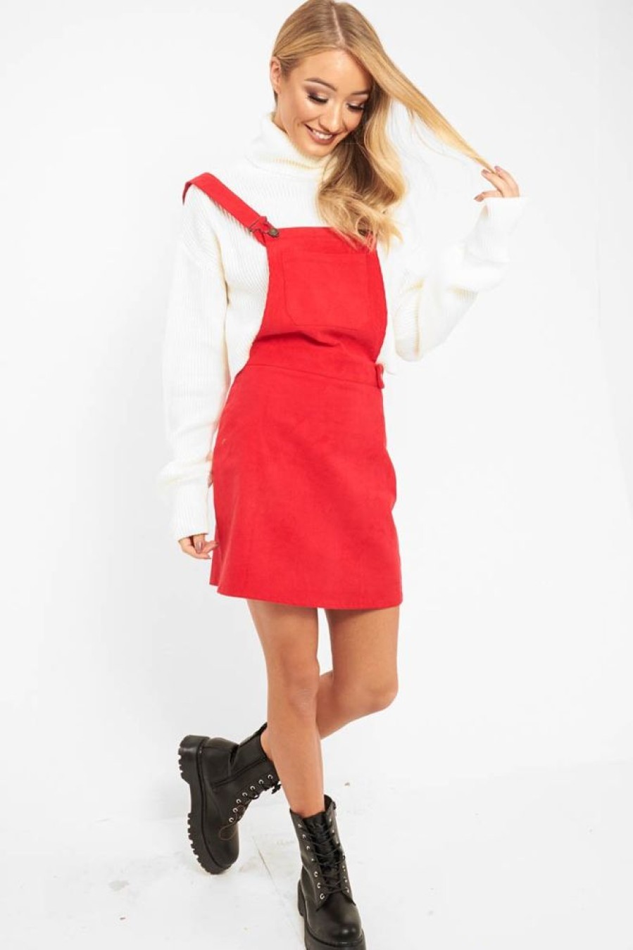 Clothing Rebellious Fashion | Red Corduroy Pinafore Dungaree Dress - Ayona