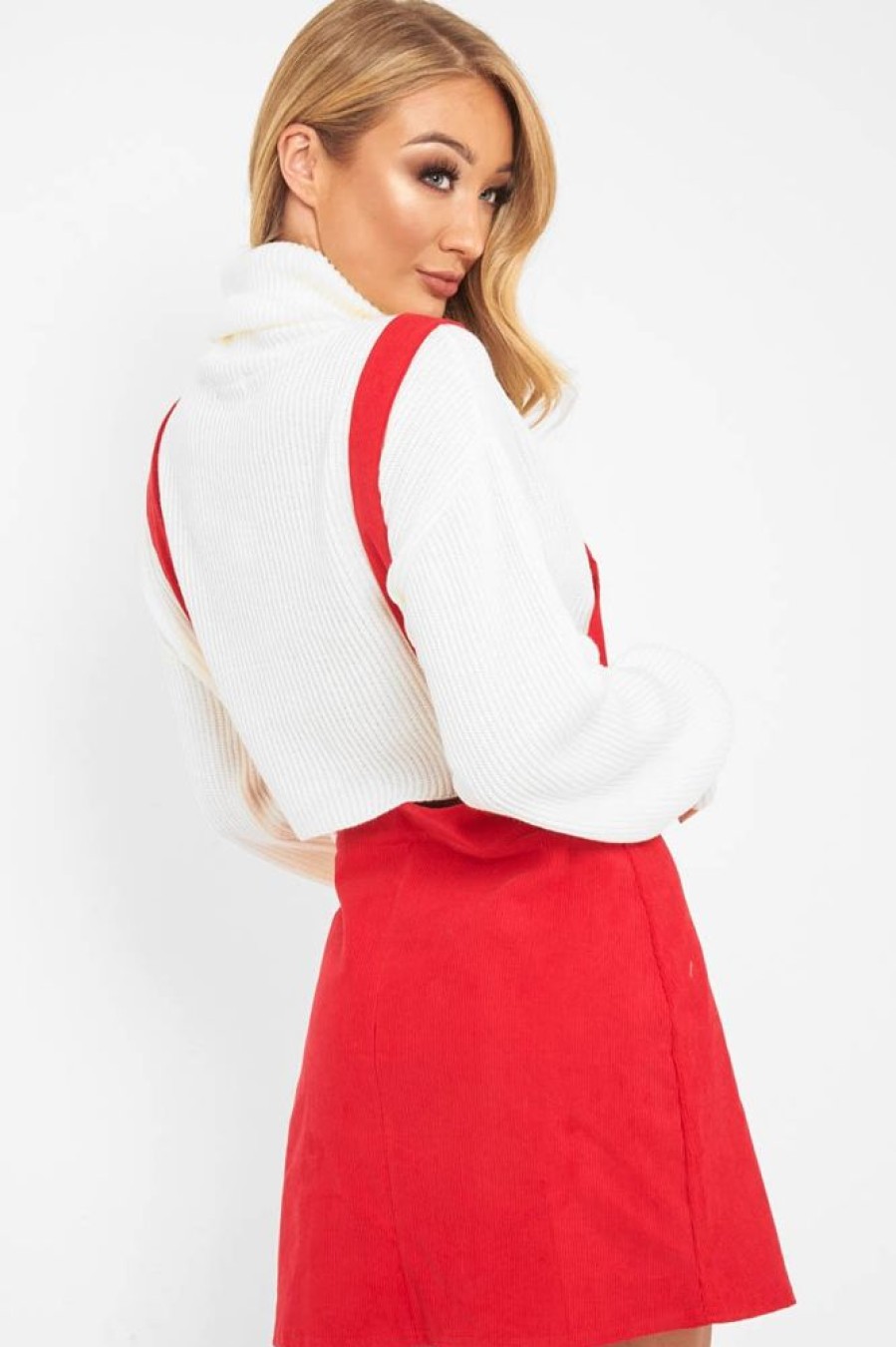 Clothing Rebellious Fashion | Red Corduroy Pinafore Dungaree Dress - Ayona