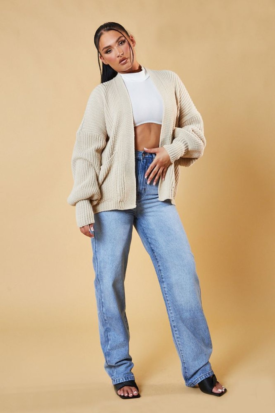 Clothing Rebellious Fashion | Beige Chunky Knit Slouchy Cardigan - Daisy