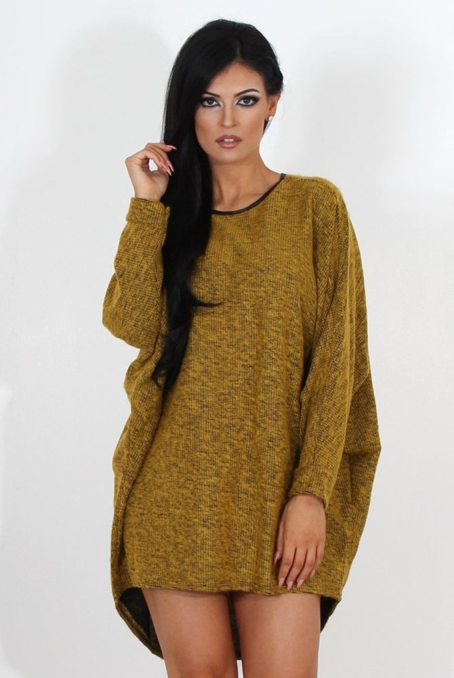 Clothing Rebellious Fashion | Leah Mustard Drooped Back Jumper Dress