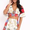 Clothing Rebellious Fashion | Floral With Red Contrast Crop Top And Shorts Co-Ord - Cammy