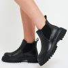 Shoes Rebellious Fashion | Black Faux Leather Ankle High Chunky Sole Boots - Tanna