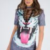 Clothing Rebellious Fashion | Grey Tiger Print Lace Up T Shirt Dress - Lula