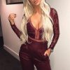 Clothing Rebellious Fashion | Wine Lace Long Sleeve Open Back Bodysuit - Ellice