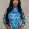 Clothing Rebellious Fashion | Blue Geometric Pattern Mesh Bodysuit - Bee