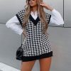 Clothing Rebellious Fashion | Black Houndstooth Knit Vest - Hazel