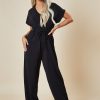 Clothing Rebellious Fashion | Black V-Neck Oversized Tie Detail Jumpsuit - Sammie