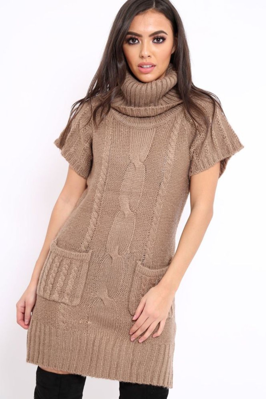 Clothing Rebellious Fashion | Stone Roll Neck Jumper Dress - Catrina