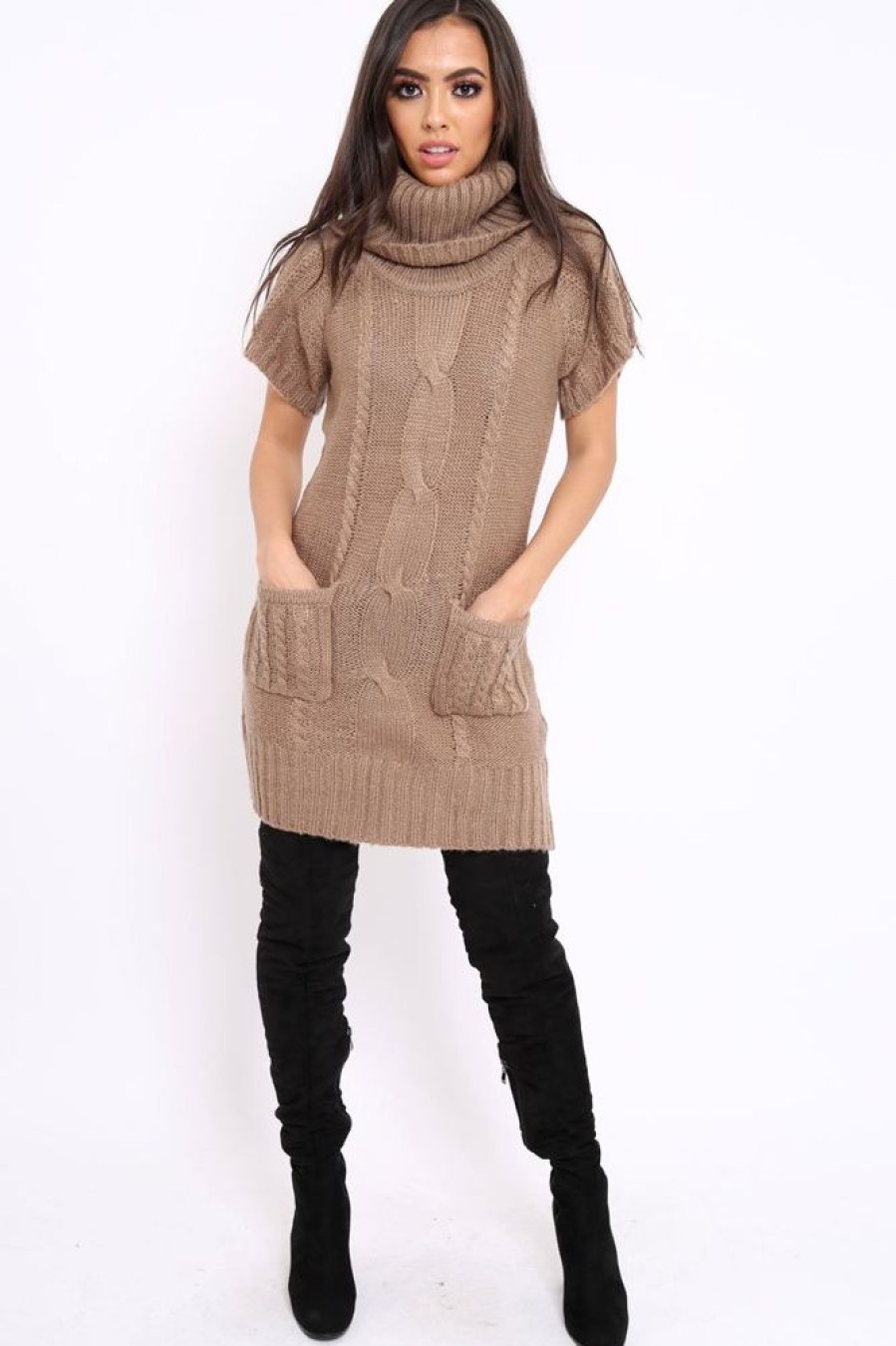 Clothing Rebellious Fashion | Stone Roll Neck Jumper Dress - Catrina