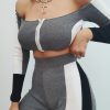 Clothing Rebellious Fashion | Grey Colour Block Bardot Crop Legging Co-Ord - Sheyla