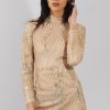 Clothing Rebellious Fashion | Gold High Neck Sequin Embellished Bodycon Dress - Laila