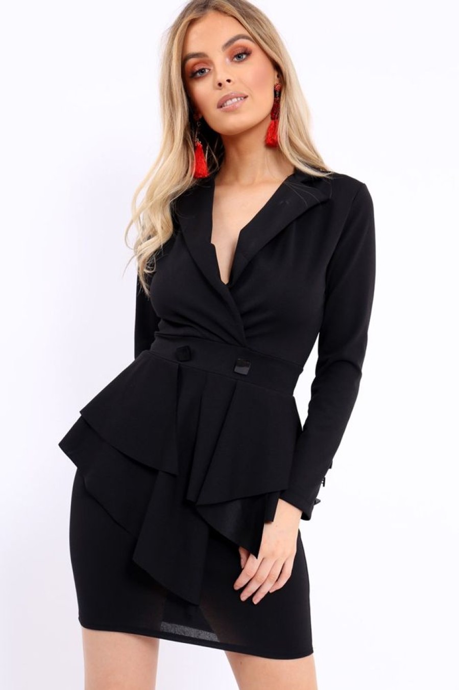 Clothing Rebellious Fashion | Black Asymmetrical Front Detail Fitted Blazer Dress - Audrey