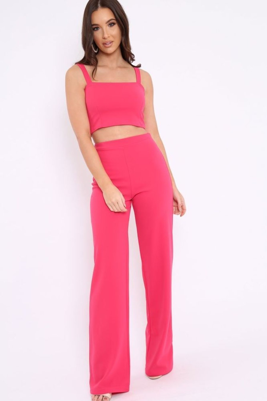 Clothing Rebellious Fashion | Fuchsia Crop Top And Trousers Co-Ord Set - Kimmy