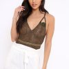 Clothing Rebellious Fashion | Khaki Lace Open Back Bodysuit - Naomie