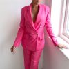 Clothing Rebellious Fashion | Fuchsia Button Front Blazer Belted Trousers Suit Co-Ord - Millie