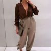 Clothing Rebellious Fashion | Chocolate Brown Satin Plunge Wrap Bodysuit - Penelopi