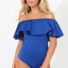 Clothing Rebellious Fashion | Blue Bardot Frill Layer Bodysuit - Olga