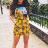 Clothing Rebellious Fashion | Yellow Tartan Check Pinafore Mini Dress - Ruby