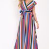 Clothing Rebellious Fashion | Multi Stripe Tie Waist Maxi Dress -Daveah