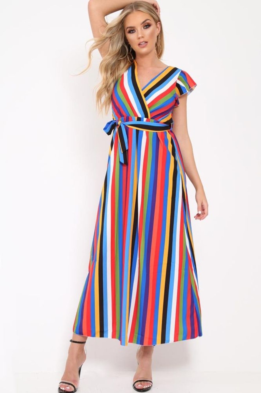 Clothing Rebellious Fashion | Multi Stripe Tie Waist Maxi Dress -Daveah