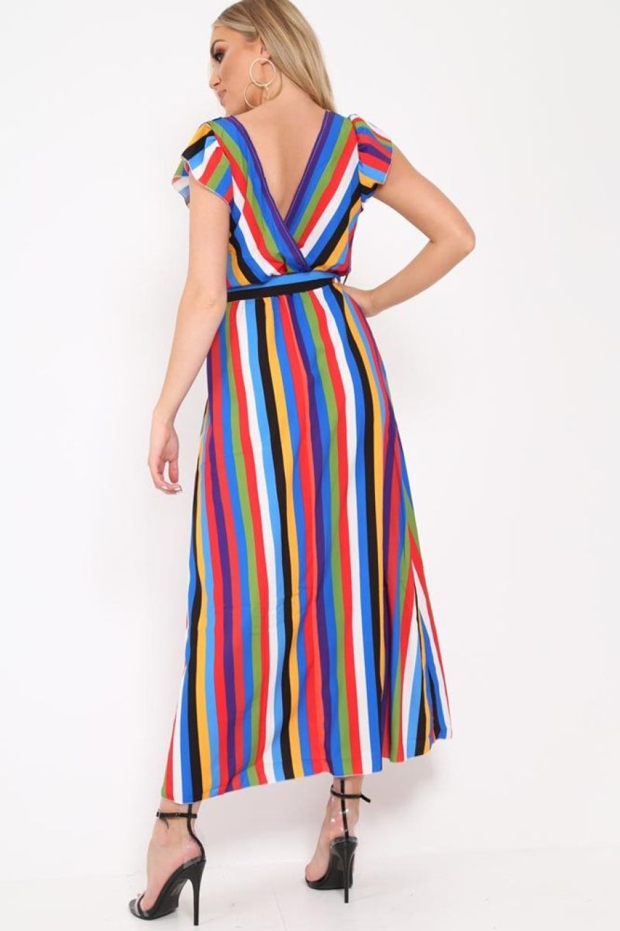 Clothing Rebellious Fashion | Multi Stripe Tie Waist Maxi Dress -Daveah