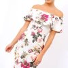 Clothing Rebellious Fashion | Cream Floral Bodycon Bardot Dress - Luanne