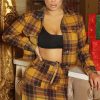 Clothing Rebellious Fashion | Mustard Check Crop Trucker Jacket And Skirt Co-Ord - Abegail