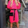 Clothing Rebellious Fashion | Fuchsia Chunky Knit Slash Neck Jumper Dress - Hessie