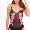 Clothing Rebellious Fashion | Mesh Floral Embroidered Cami Bodysuit - Evita