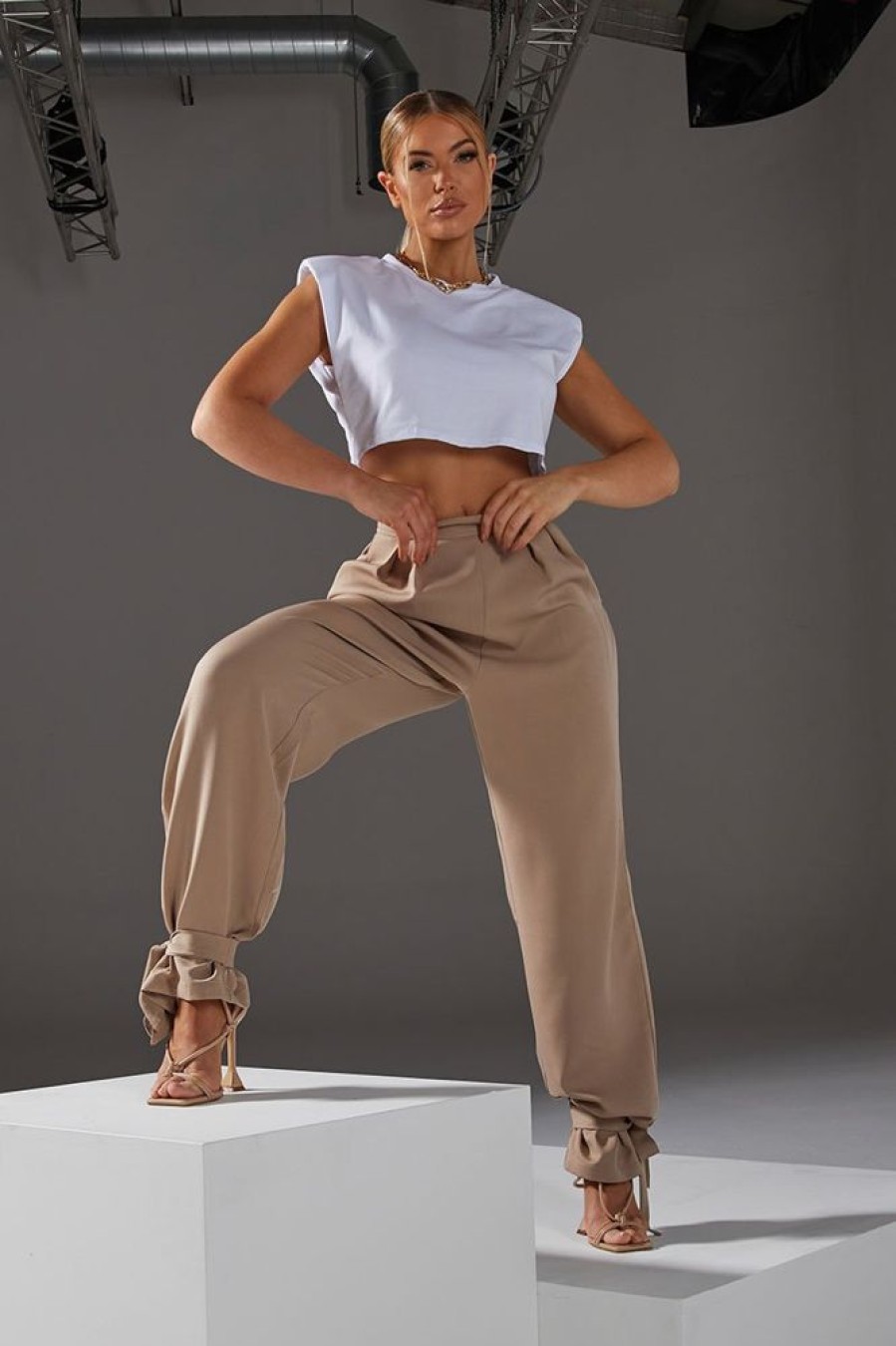 Clothing Rebellious Fashion | Camel Straight Leg Ankle Tie Trouser - Darby