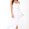 Clothing Rebellious Fashion | White Strappy Button Down Midi Dress - Shaelee