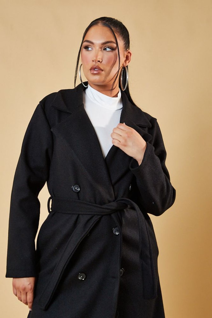 Clothing Rebellious Fashion | Black Double Breasted Wool Look Coat - Eloise