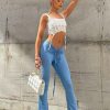 Clothing Rebellious Fashion | Light Blue Ruched Waist Flare Trousers - Avanni