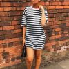 Clothing Rebellious Fashion | Black White Striped Oversized T Shirt Dress - Lacie