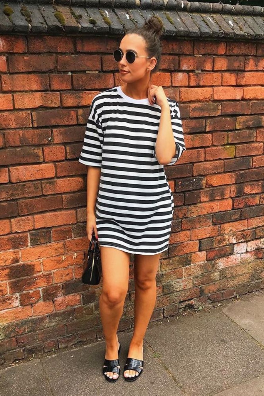 Clothing Rebellious Fashion | Black White Striped Oversized T Shirt Dress - Lacie