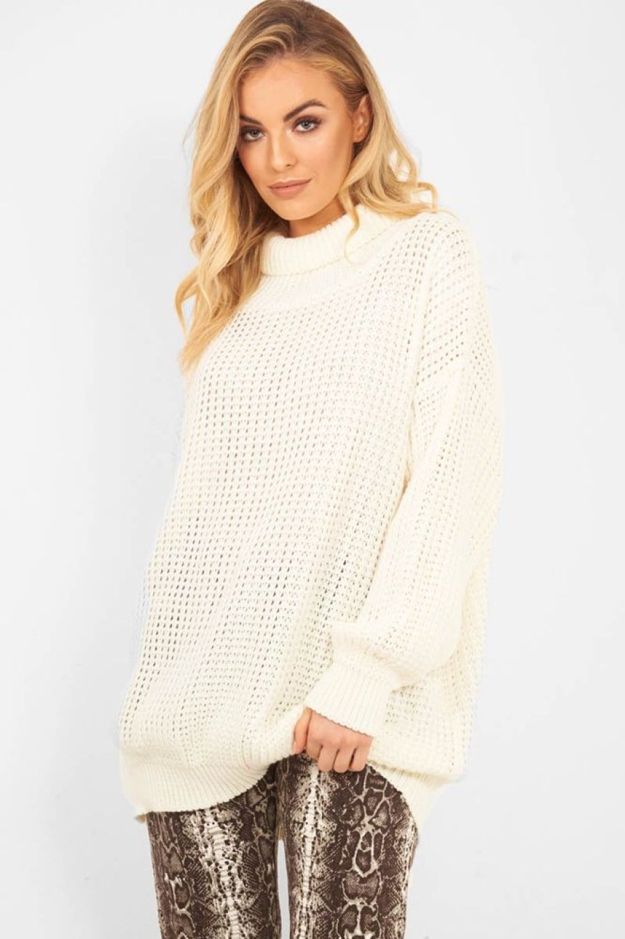 Clothing Rebellious Fashion | Cream Chunky Knit Jumper Dress - Maci