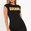 Clothing Rebellious Fashion | Black Vogue Slogan Dress - Halima