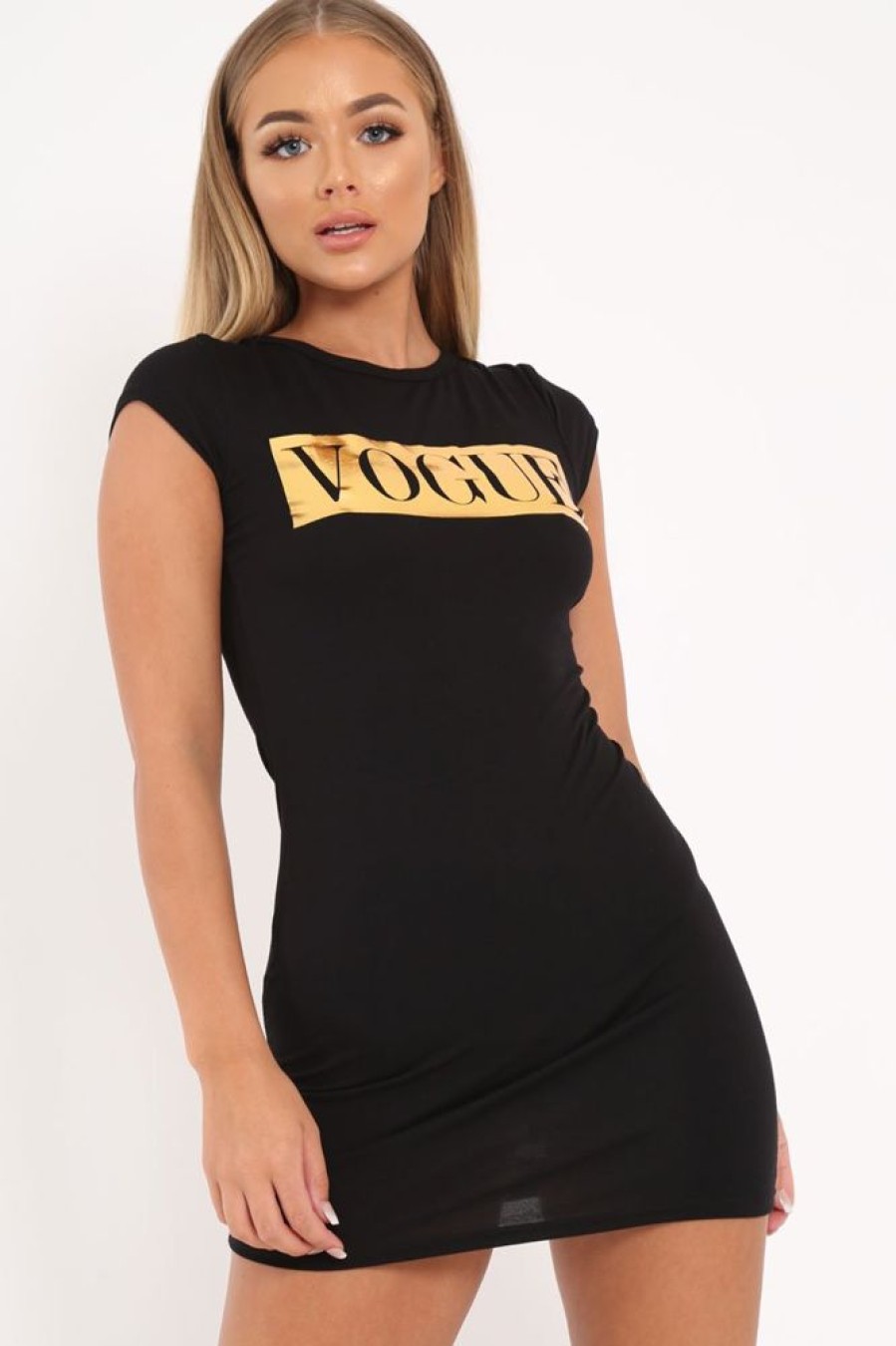 Clothing Rebellious Fashion | Black Vogue Slogan Dress - Halima