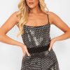 Clothing Rebellious Fashion | Silver Sequin Square Neck Cami Bodysuit - Laelyn