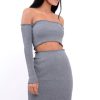 Clothing Rebellious Fashion | Grey Ribbed Knitted Co-Ord With Frill Hems - Sicilie