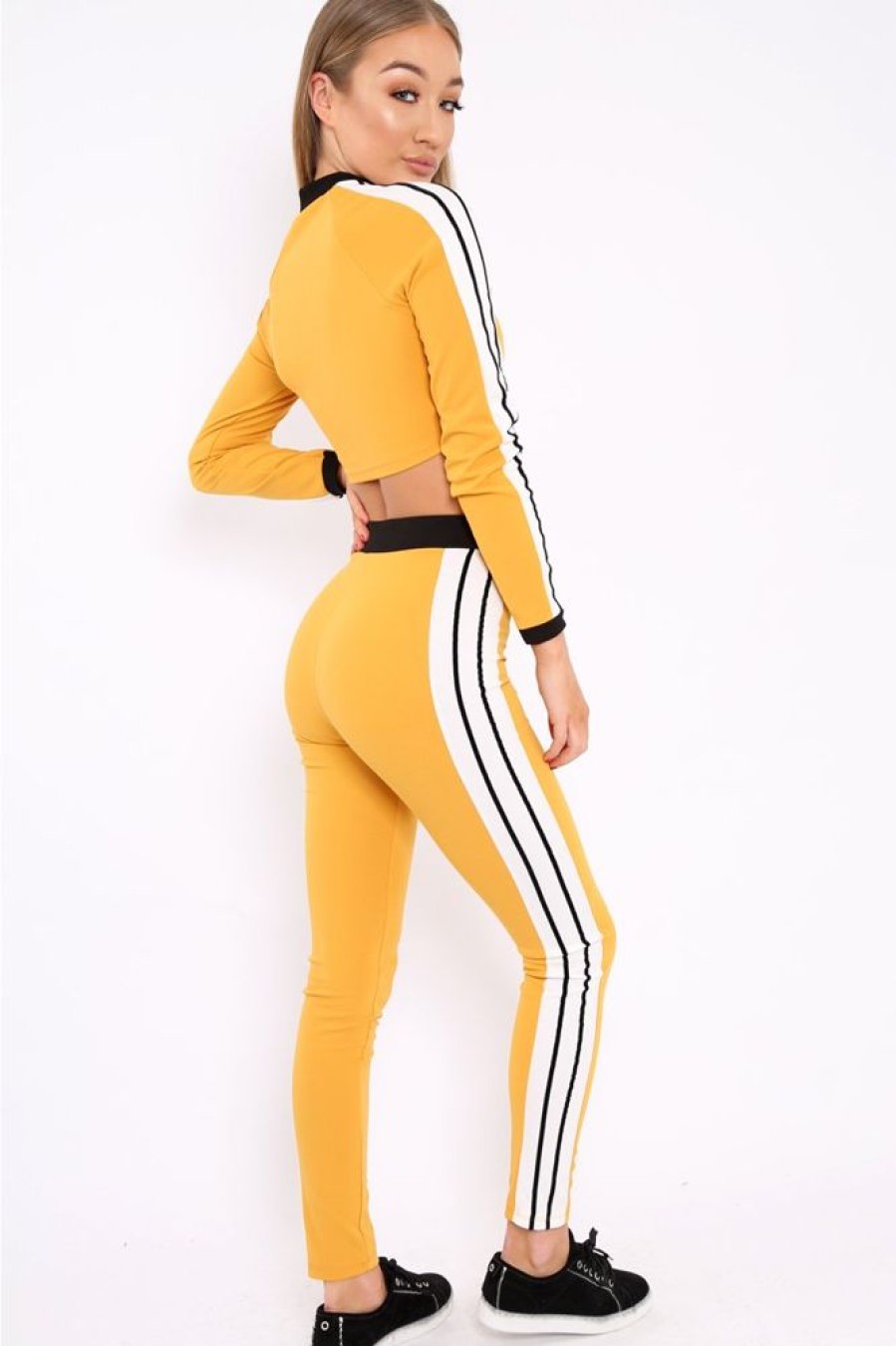 Clothing Rebellious Fashion | Yellow Zip Front Tracksuit With White Side Stripes - Kitty