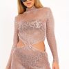 Clothing Rebellious Fashion | Rose Gold Metallic Knitted Cut Out Gathered Front Dress - Idah