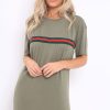 Clothing Rebellious Fashion | Khaki Stripe Front T Shirt Dress - Kamden