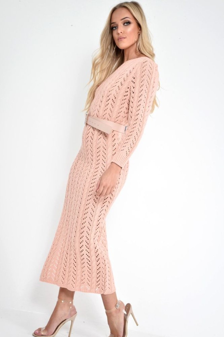 Clothing Rebellious Fashion | Nude One Shoulder Open Knit Maxi Dress - Dierra